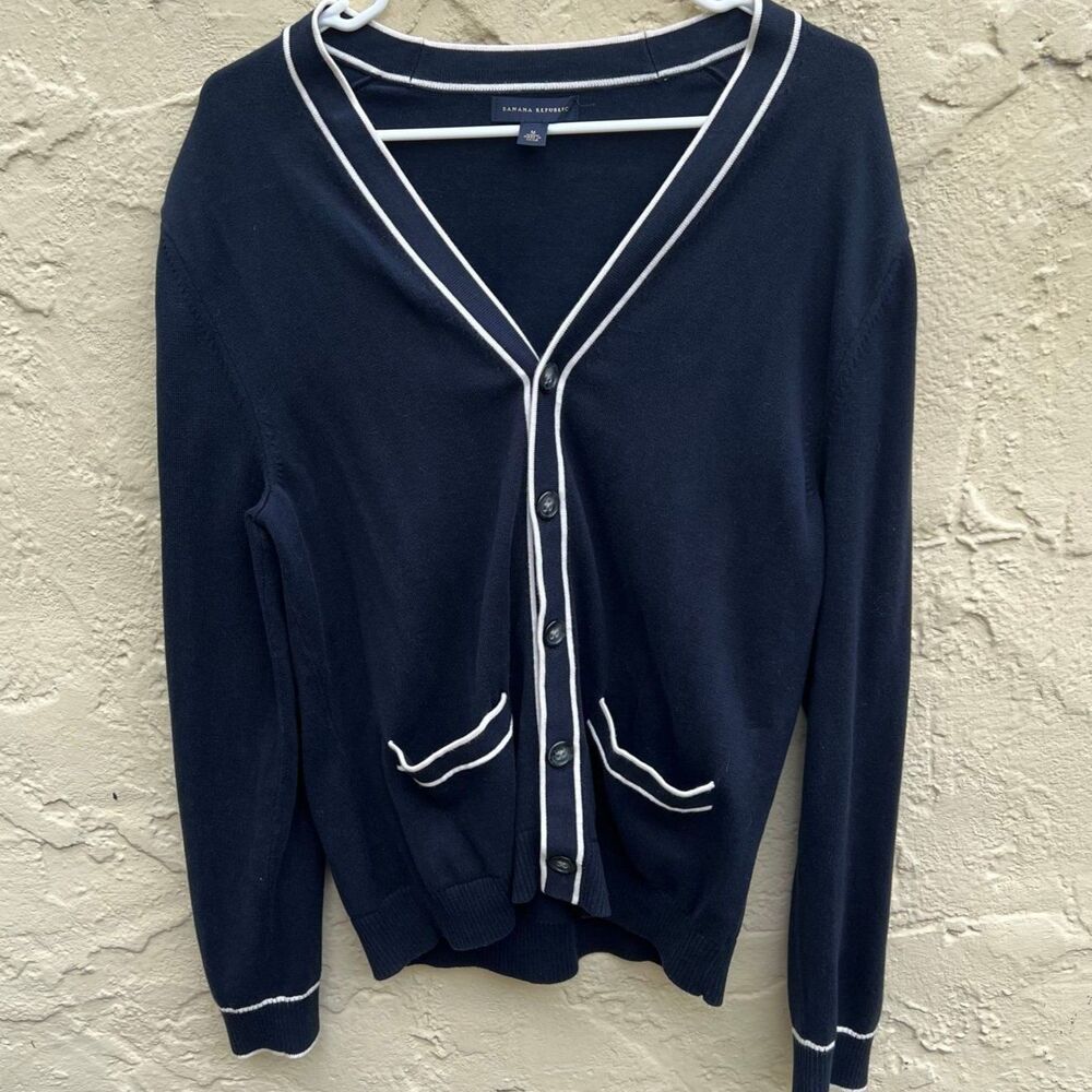 Banana Republic Preppy Tennis Core Knit Cardigan White Trim Medium
